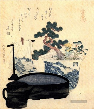  katsushika - Ein lackiertes Waschbecken und ewer Katsushika Hokusai Ukiyoe